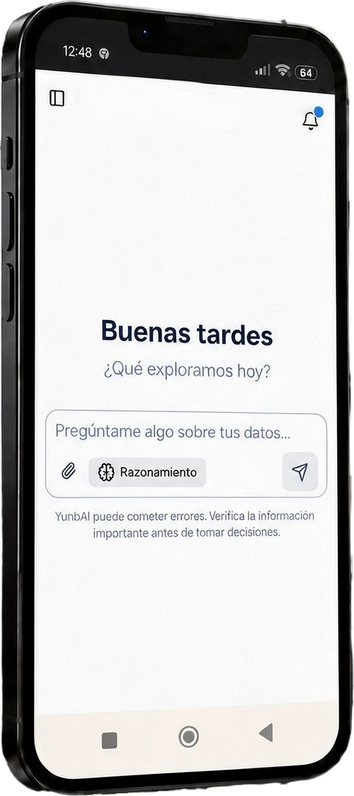 Celular con el asistente de chat de YunabAI abierto