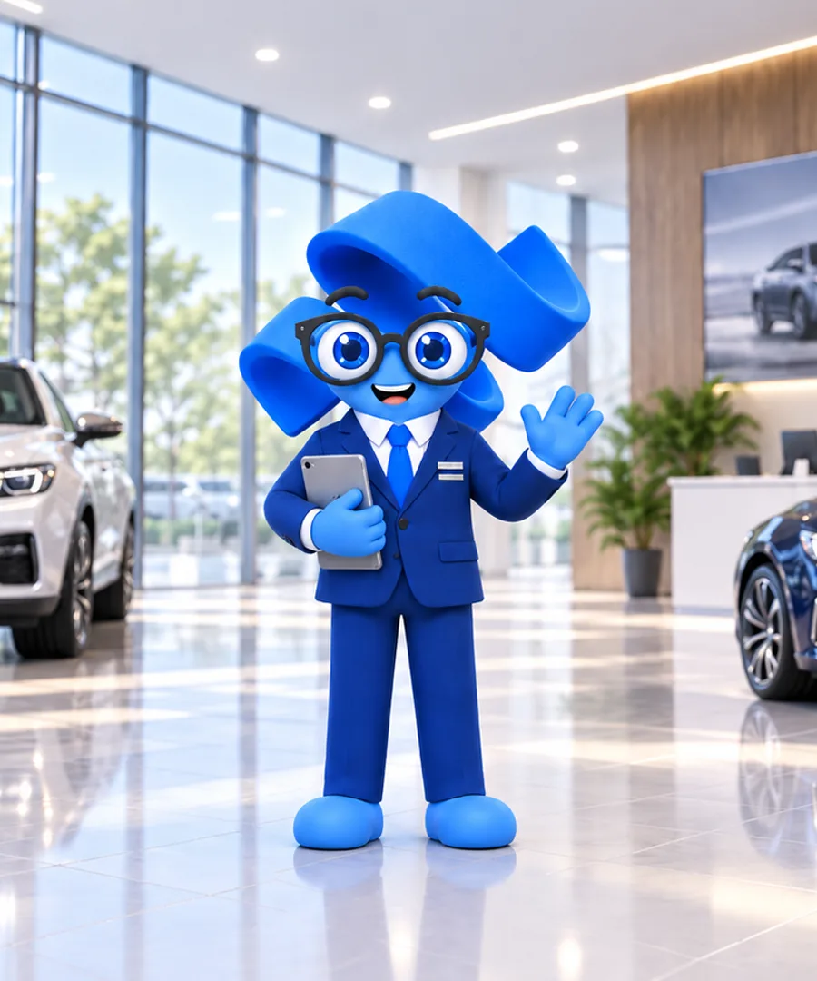 Mascota de YunabAI en una agencia automotriz