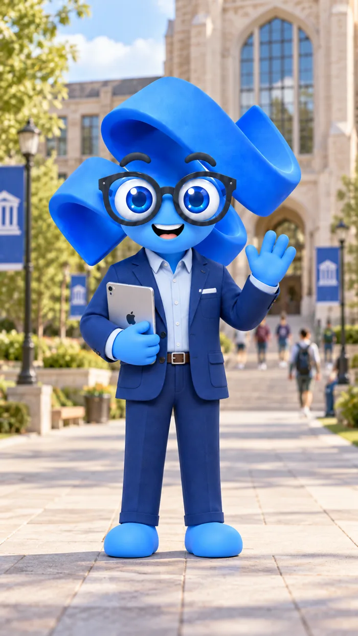 Mascota de YunabAI en un plantel educativo