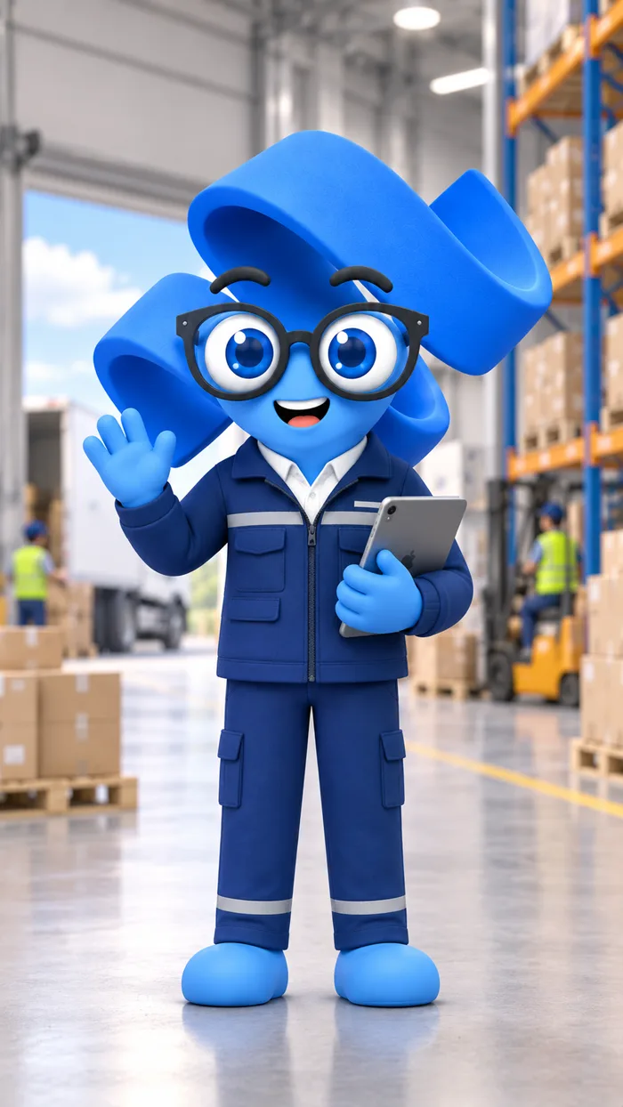 Mascota de YunabAI en un centro de distribución logística