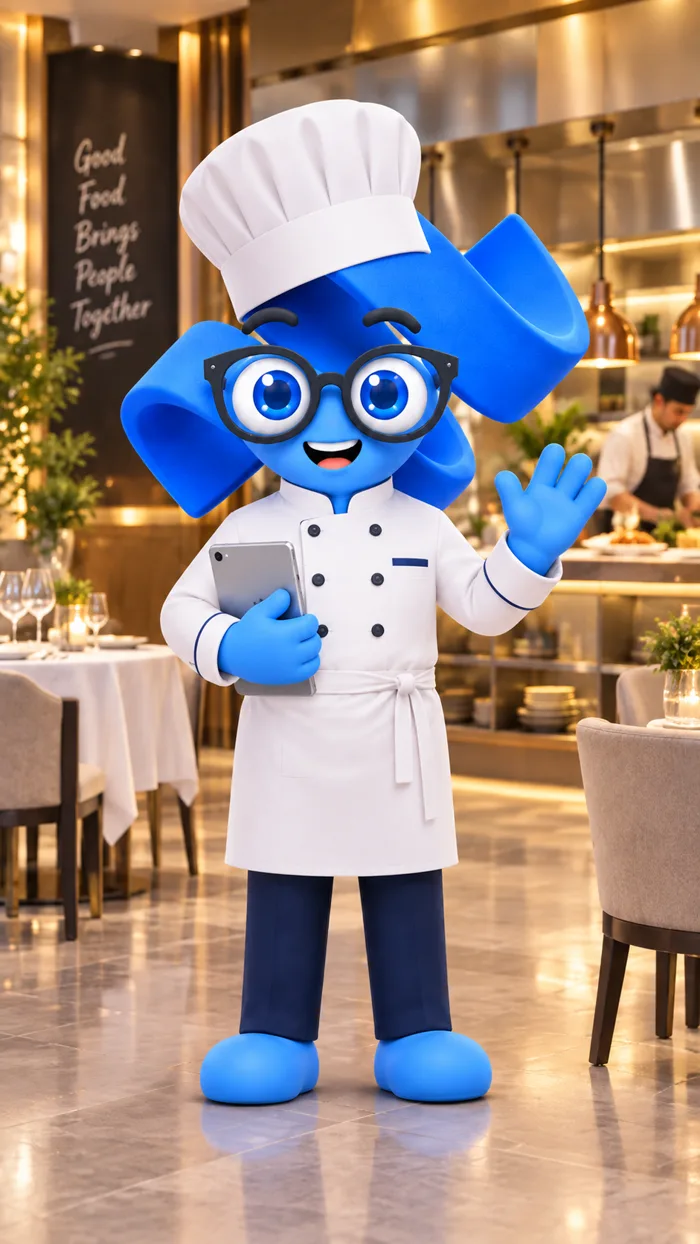 Mascota de YunabAI como chef de un restaurante