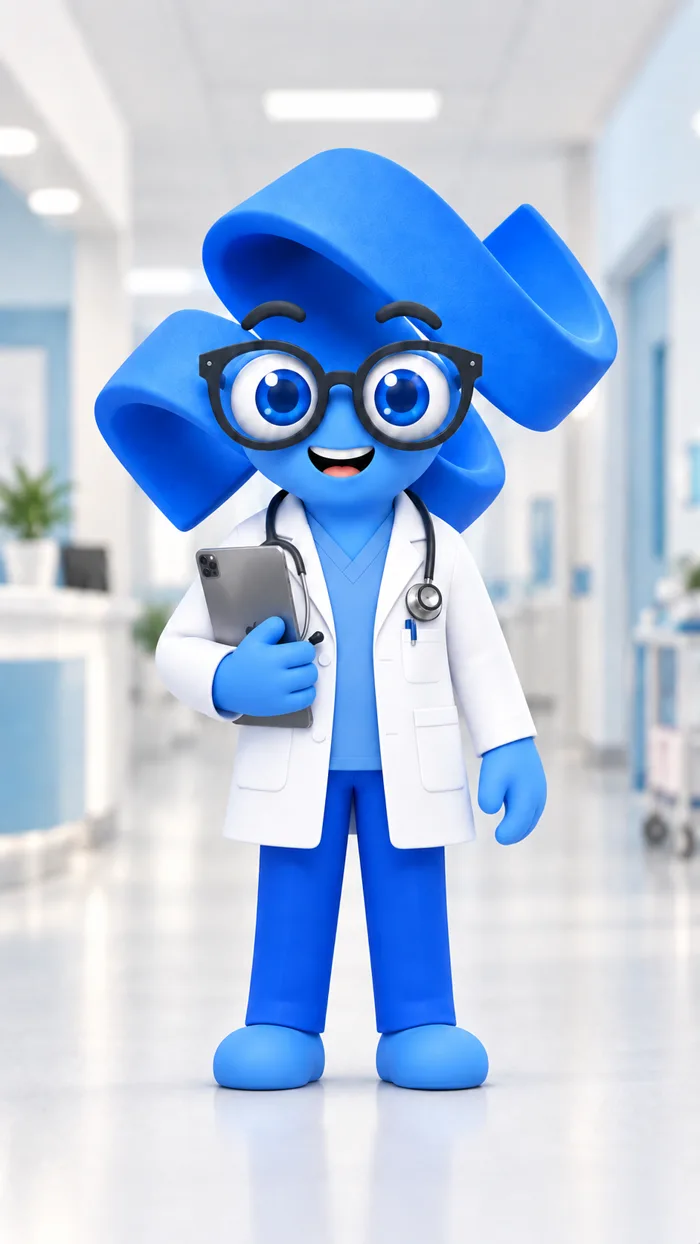 Mascota de YunabAI como personal médico en un hospital