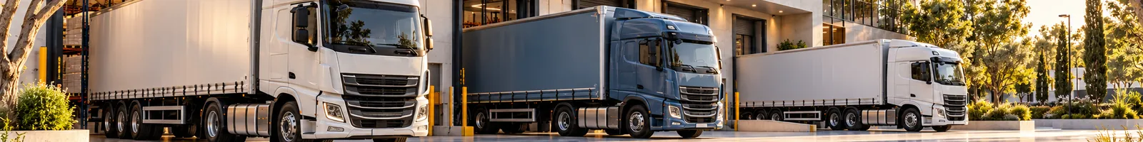 Freight trucks backed into the loading docks of a distribution center