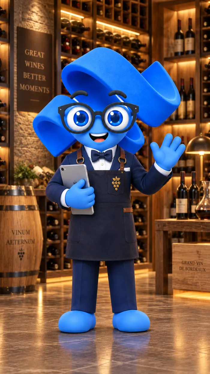 Mascota de YunabAI como sommelier en una vinoteca